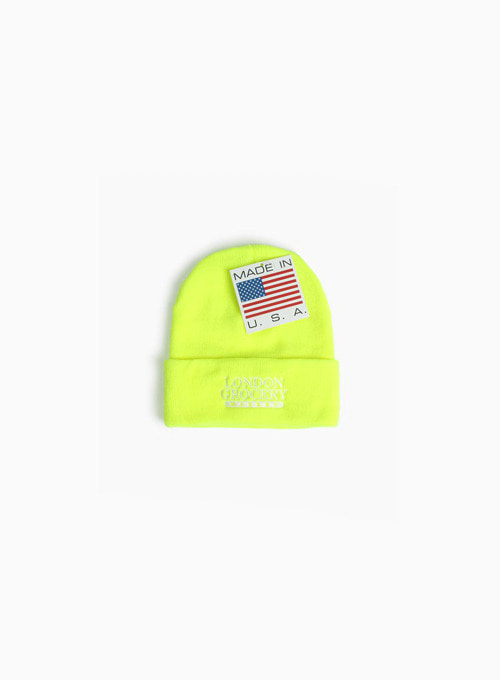 W.F.M LOGO EMBROIDERED KNIT CUFF BEANIE (LIME GREEN)
